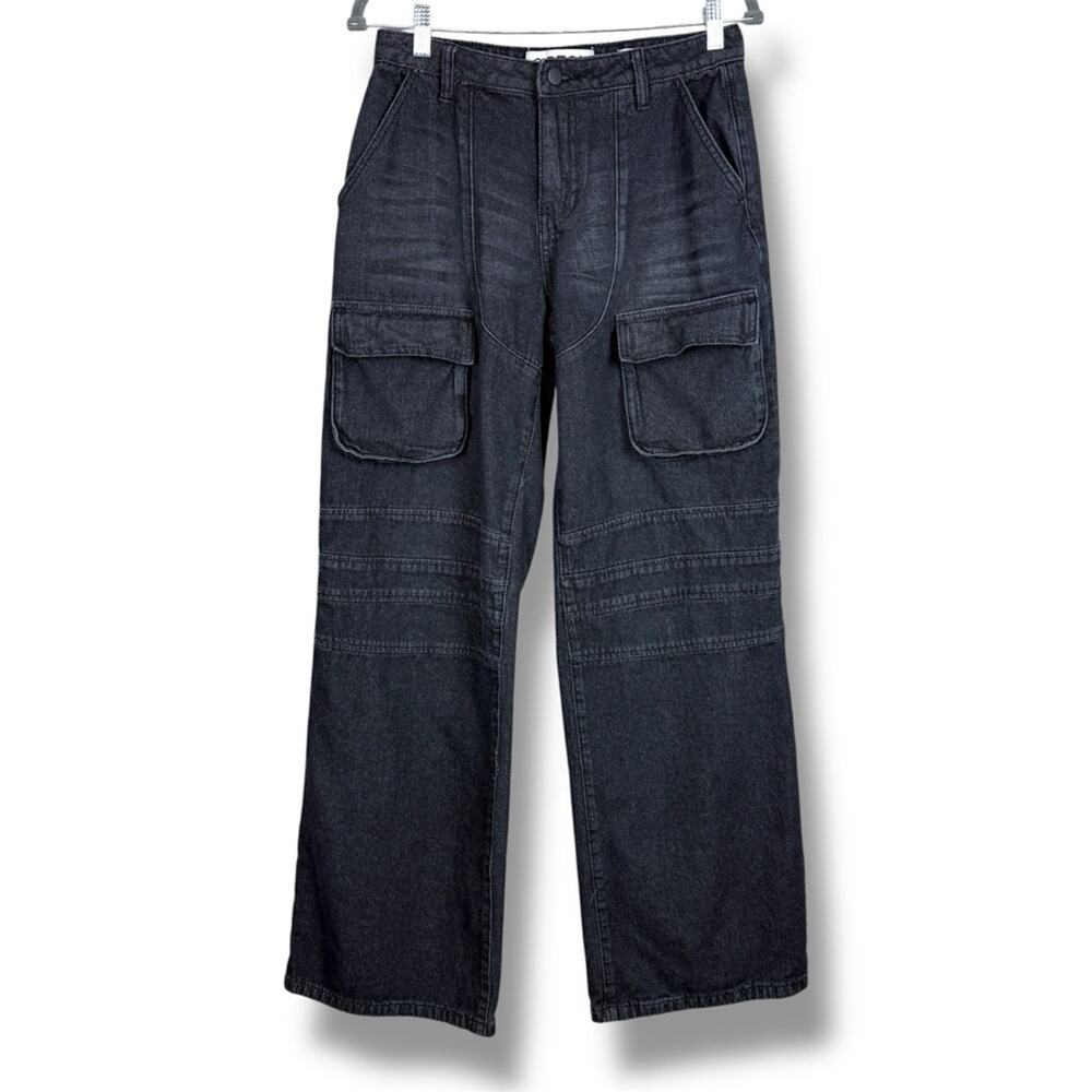 PTCL Wide Leg Cargo Jean Black Dark Gray Wash 27 Grunge Gritty Utility Cyber Y2K
